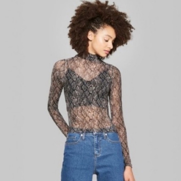 Wild Fable Sheer Snake Print High Neck Top Size Small - Picture 1 of 5